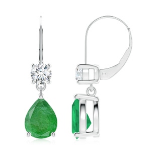 9x7mm A Pear Emerald Leverback Drop Earrings with Diamond in P950 Platinum