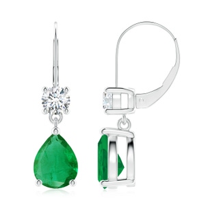 9x7mm AA Pear Emerald Leverback Drop Earrings with Diamond in P950 Platinum