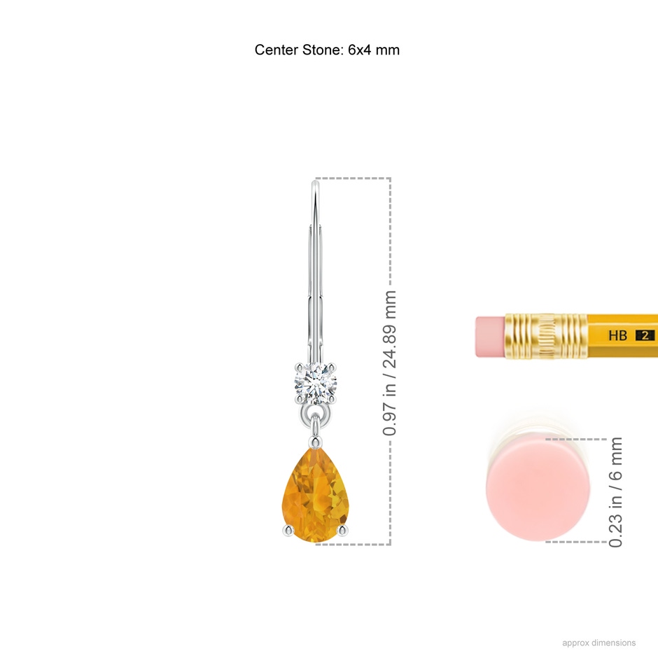 6x4mm A Pear Fire Opal Leverback Drop Earrings with Diamond in P950 Platinum ruler