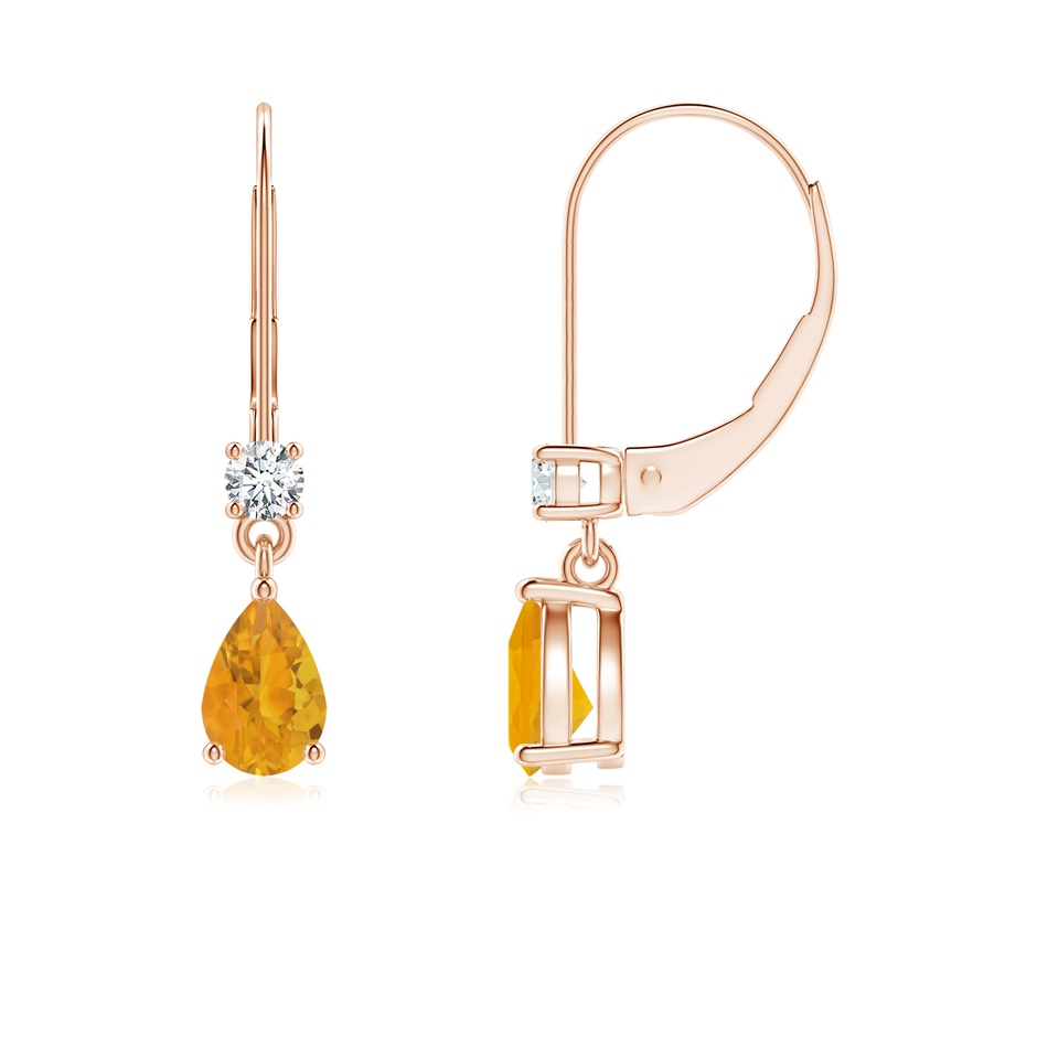 6x4mm A Pear Fire Opal Leverback Drop Earrings with Diamond in Rose Gold 