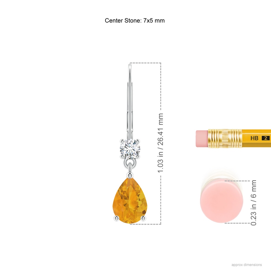 7x5mm A Pear Fire Opal Leverback Drop Earrings with Diamond in P950 Platinum ruler
