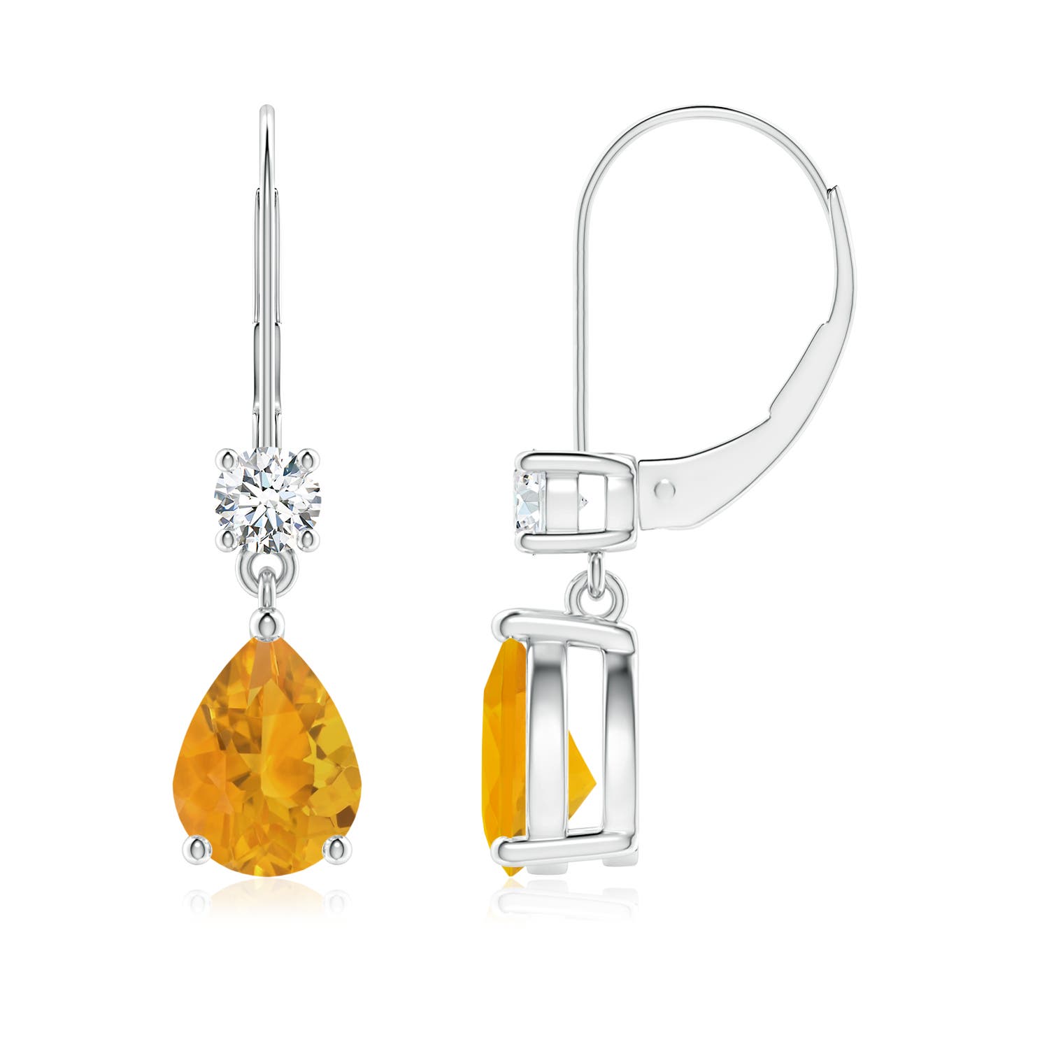 8x6mm A Pear Fire Opal Leverback Drop Earrings with Diamond in P950 Platinum