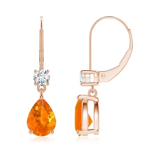 8x6mm AA Pear Fire Opal Leverback Drop Earrings with Diamond in Rose Gold