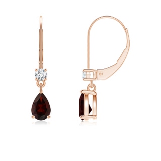 6x4mm A Pear Garnet Leverback Drop Earrings with Diamond in Rose Gold