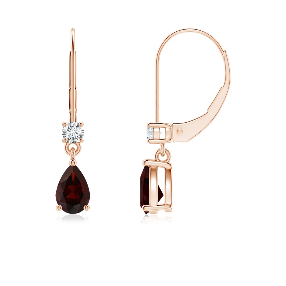 6x4mm A Pear Garnet Leverback Drop Earrings with Diamond in Rose Gold 