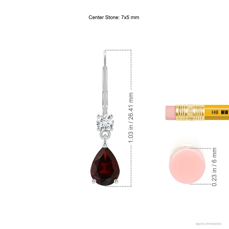 7x5mm A Pear Garnet Leverback Drop Earrings with Diamond in P950 Platinum ruler