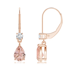 7x5mm AAA Pear Morganite Leverback Drop Earrings with Diamond in Rose Gold