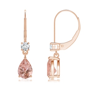 7x5mm AAAA Pear Morganite Leverback Drop Earrings with Diamond in Rose Gold