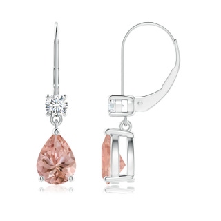 8x6mm AAAA Pear Morganite Leverback Drop Earrings with Diamond in P950 Platinum