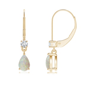 6x4mm AAA Pear Opal Leverback Drop Earrings with Diamond in 9K Yellow Gold