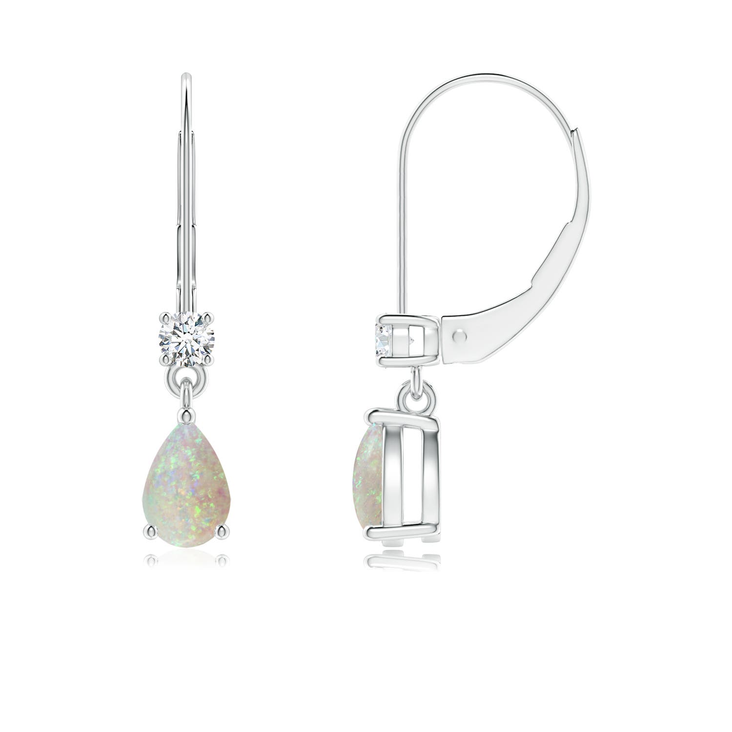 6x4mm AAA Pear Opal Leverback Drop Earrings with Diamond in P950 Platinum