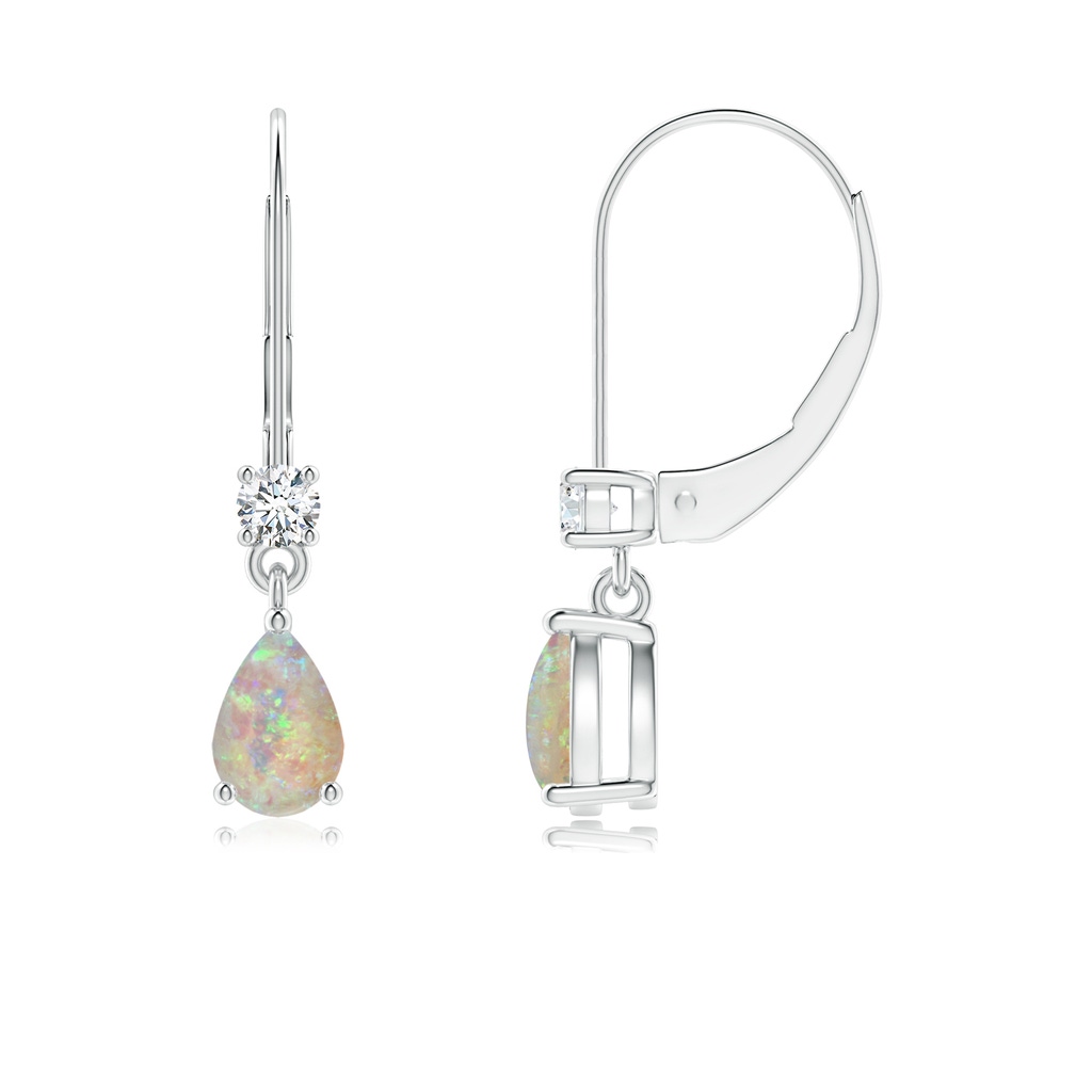 6x4mm AAAA Pear Opal Leverback Drop Earrings with Diamond in P950 Platinum