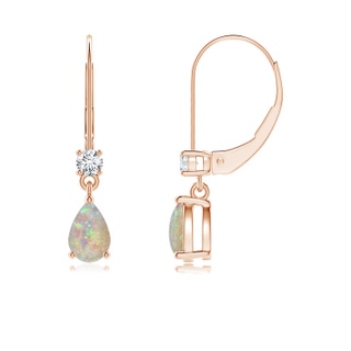 6x4mm AAAA Pear Opal Leverback Drop Earrings with Diamond in Rose Gold
