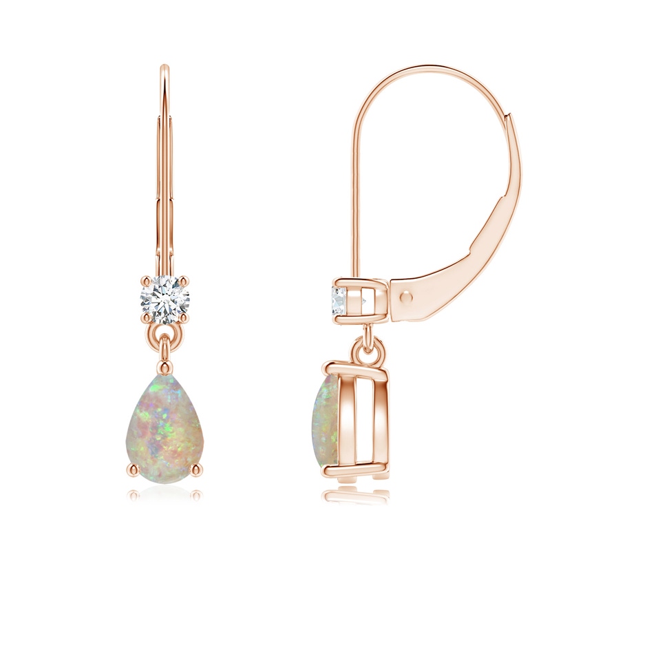6x4mm AAAA Pear Opal Leverback Drop Earrings with Diamond in Rose Gold 