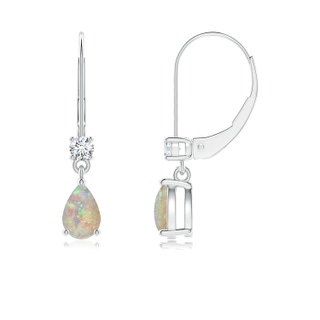 6x4mm AAAA Pear Opal Leverback Drop Earrings with Diamond in White Gold