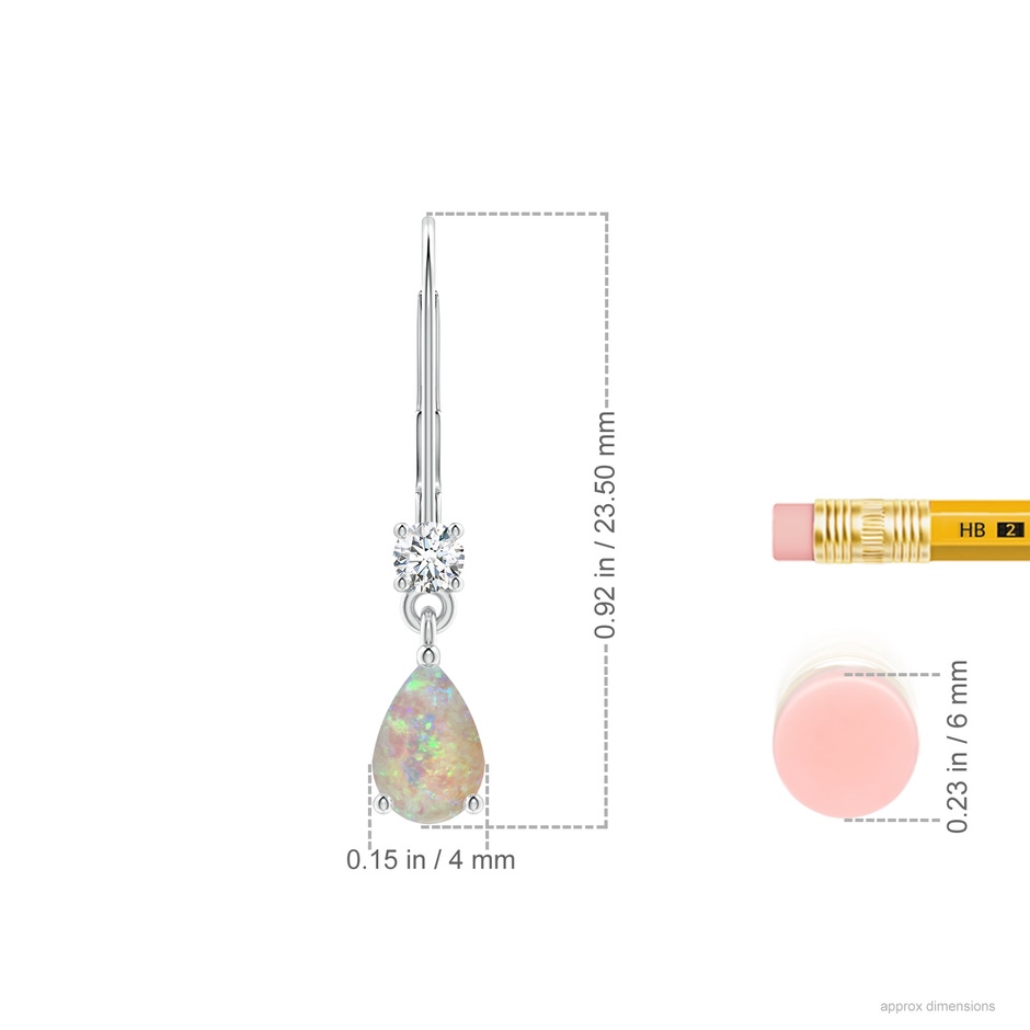 6x4mm AAAA Pear Opal Leverback Drop Earrings with Diamond in White Gold ruler