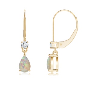 6x4mm AAAA Pear Opal Leverback Drop Earrings with Diamond in Yellow Gold