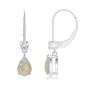 7x5mm AAAA Pear Opal Leverback Drop Earrings with Diamond in P950 Platinum