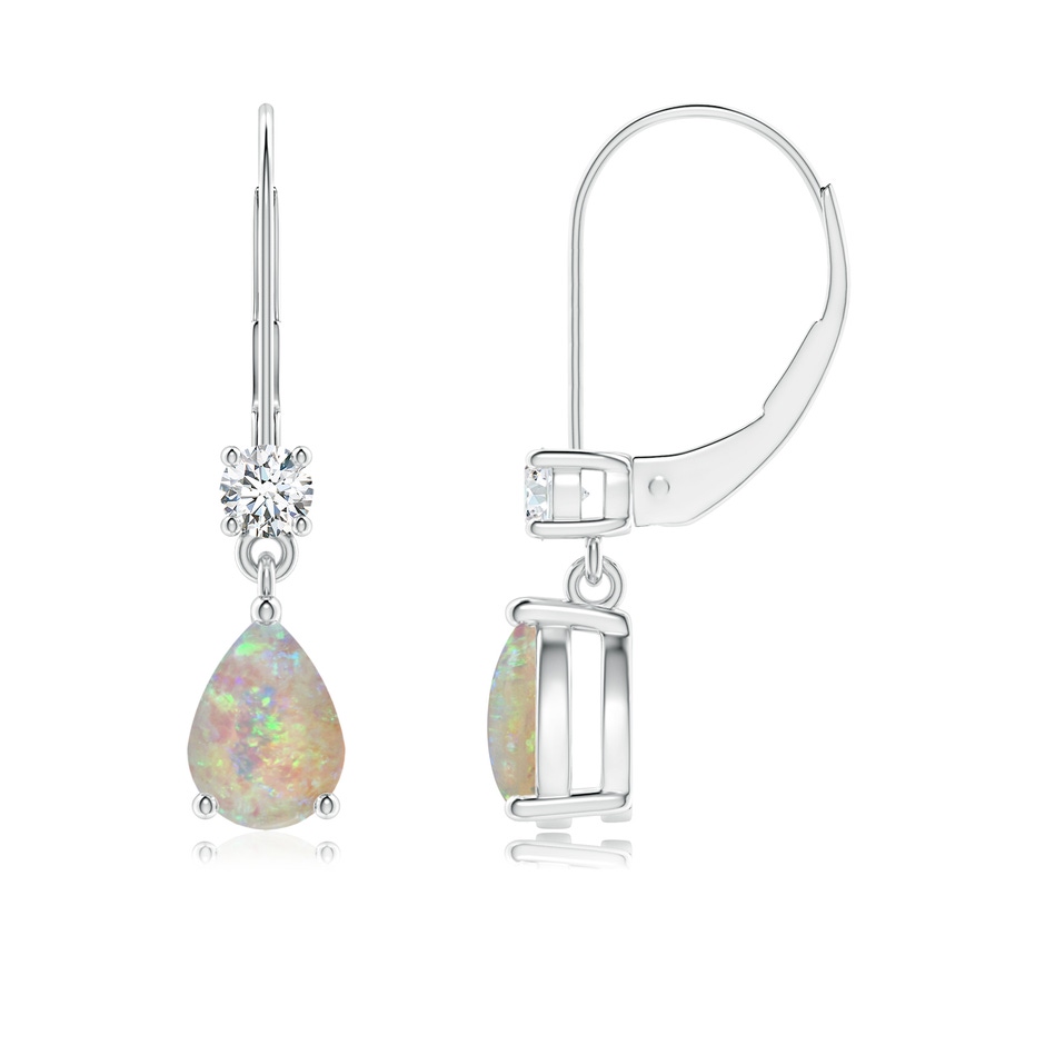 7x5mm AAAA Pear Opal Leverback Drop Earrings with Diamond in P950 Platinum 