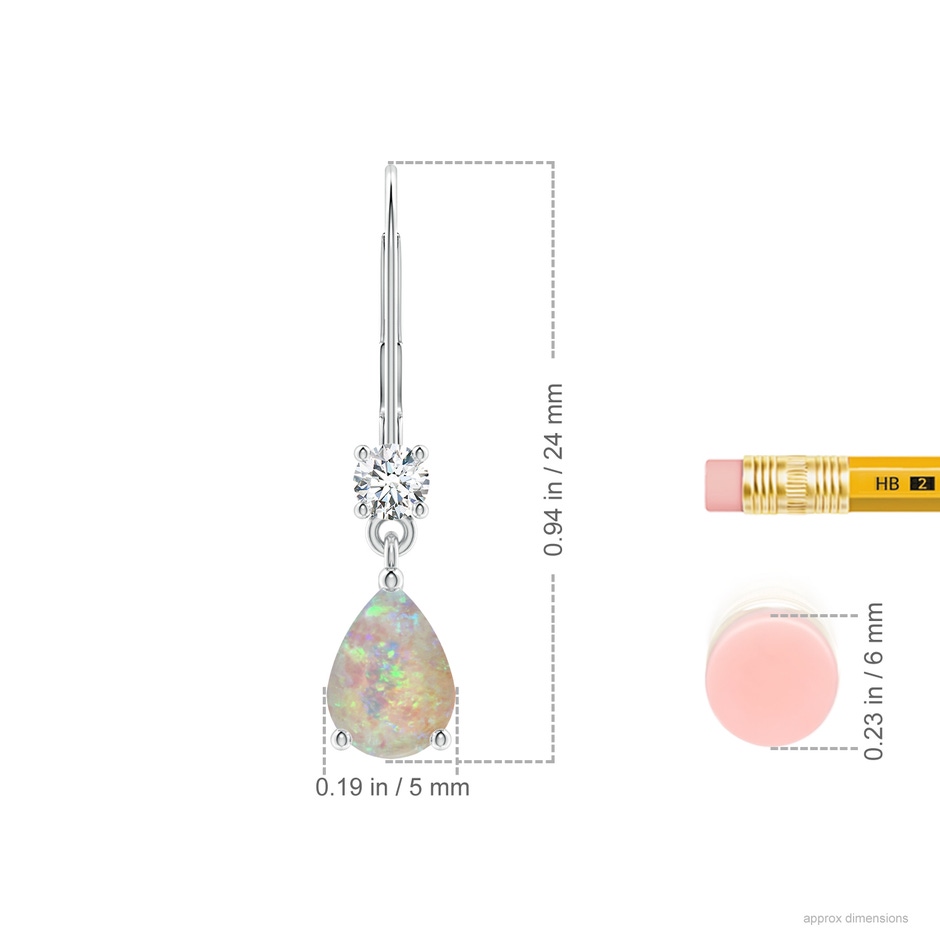 7x5mm AAAA Pear Opal Leverback Drop Earrings with Diamond in White Gold ruler