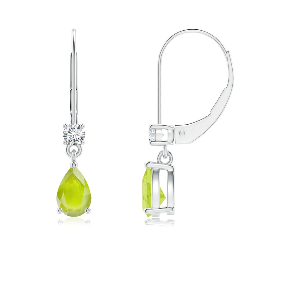 6x4mm A Pear Peridot Leverback Drop Earrings with Diamond in P950 Platinum 