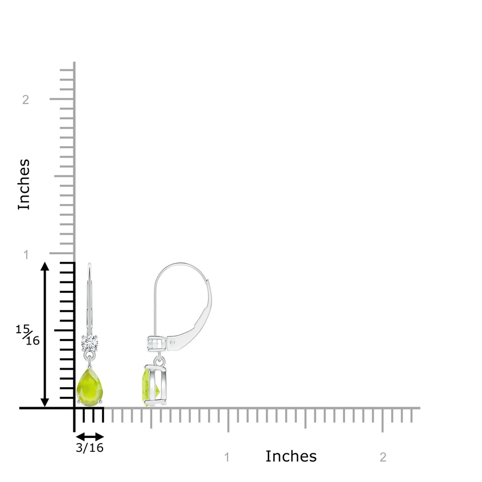 6x4mm A Pear Peridot Leverback Drop Earrings with Diamond in P950 Platinum ruler