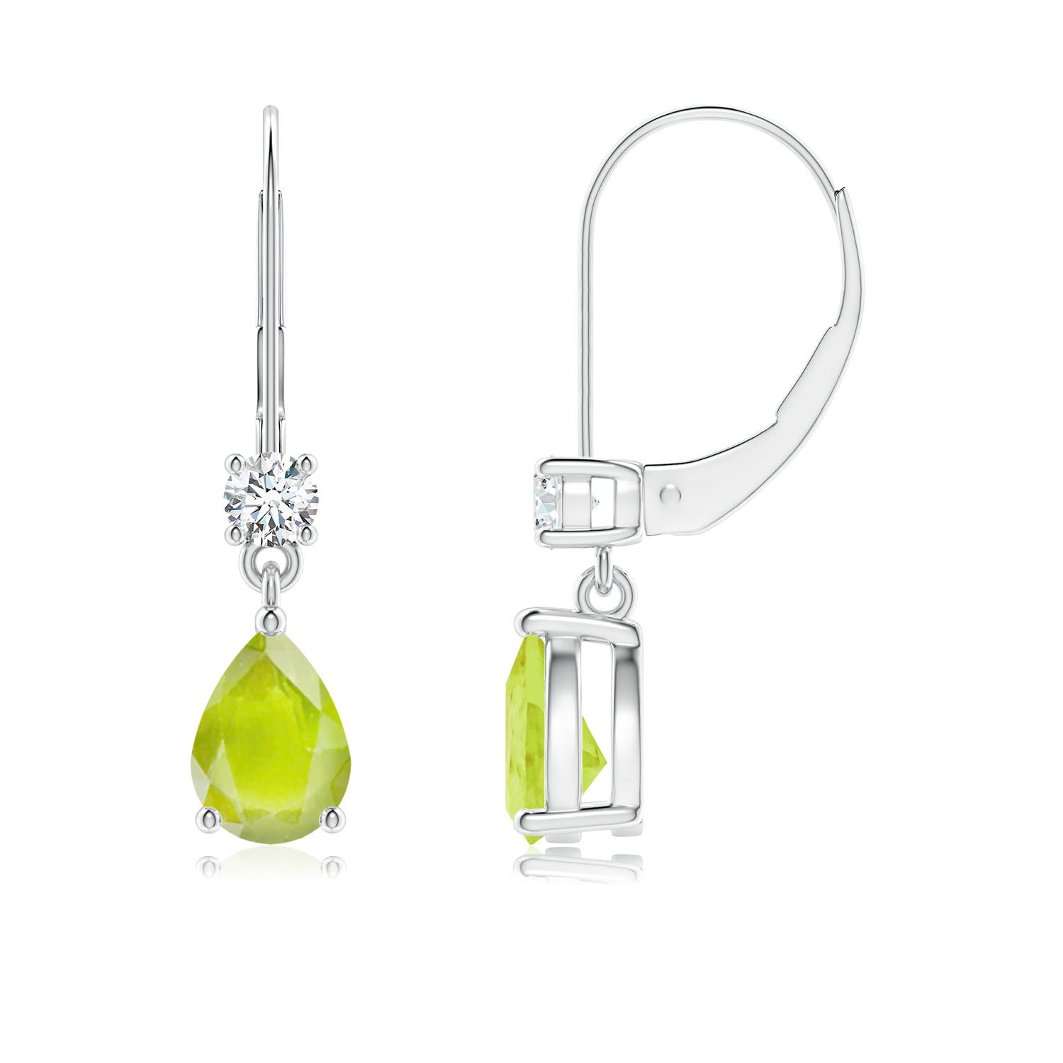7x5mm A Pear Peridot Leverback Drop Earrings with Diamond in P950 Platinum