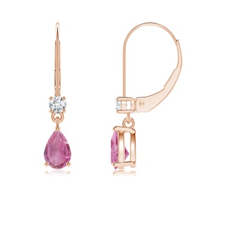 6x4mm AA Pear Pink Tourmaline Leverback Drop Earrings in Rose Gold