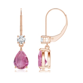 8x6mm AA Pear Pink Tourmaline Leverback Drop Earrings in Rose Gold