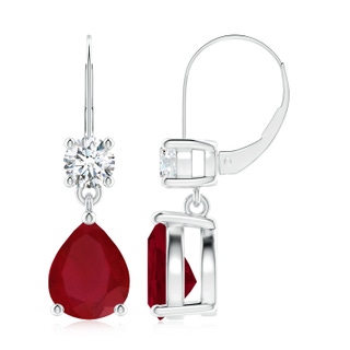 10x8mm AA Pear Ruby Leverback Drop Earrings with Diamond in P950 Platinum