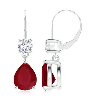 10x8mm AA Pear Ruby Leverback Drop Earrings with Diamond in White Gold