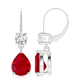 10x8mm AAA Pear Ruby Leverback Drop Earrings with Diamond in P950 Platinum