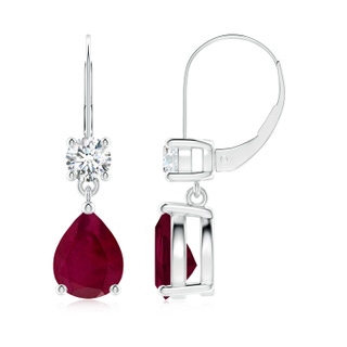 9x7mm A Pear Ruby Leverback Drop Earrings with Diamond in P950 Platinum
