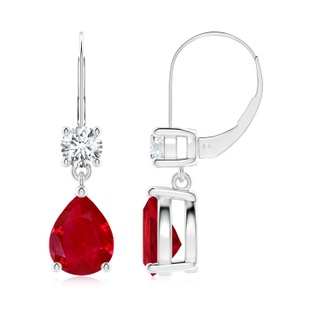 9x7mm AAA Pear Ruby Leverback Drop Earrings with Diamond in P950 Platinum