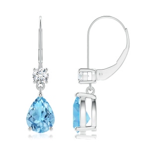 8x6mm A Pear Swiss Blue Topaz Leverback Earrings with Diamond in P950 Platinum