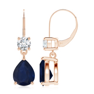 10x8mm A Pear Sapphire Leverback Drop Earrings with Diamond in 9K Rose Gold