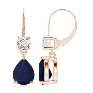 10x8mm A Pear Sapphire Leverback Drop Earrings with Diamond in Rose Gold