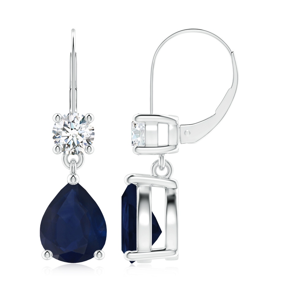10x8mm A Pear Sapphire Leverback Drop Earrings with Diamond in White Gold 