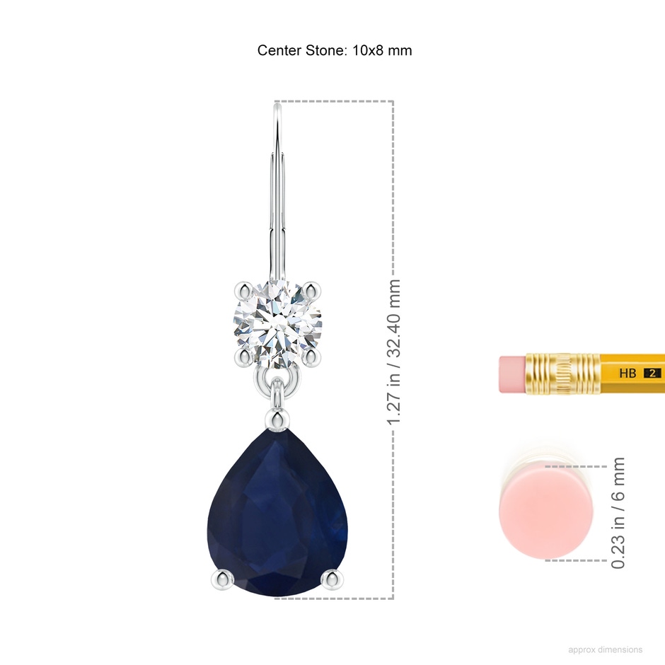 10x8mm A Pear Sapphire Leverback Drop Earrings with Diamond in White Gold ruler