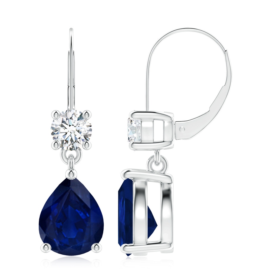 10x8mm AA Pear Sapphire Leverback Drop Earrings with Diamond in P950 Platinum 