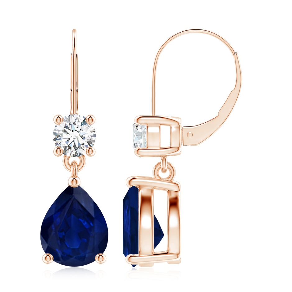 10x8mm AA Pear Sapphire Leverback Drop Earrings with Diamond in Rose Gold 
