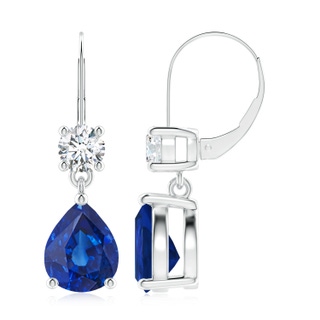 10x8mm AAA Pear Sapphire Leverback Drop Earrings with Diamond in White Gold