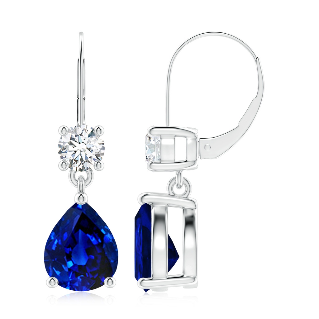 10x8mm AAAA Pear Sapphire Leverback Drop Earrings with Diamond in White Gold