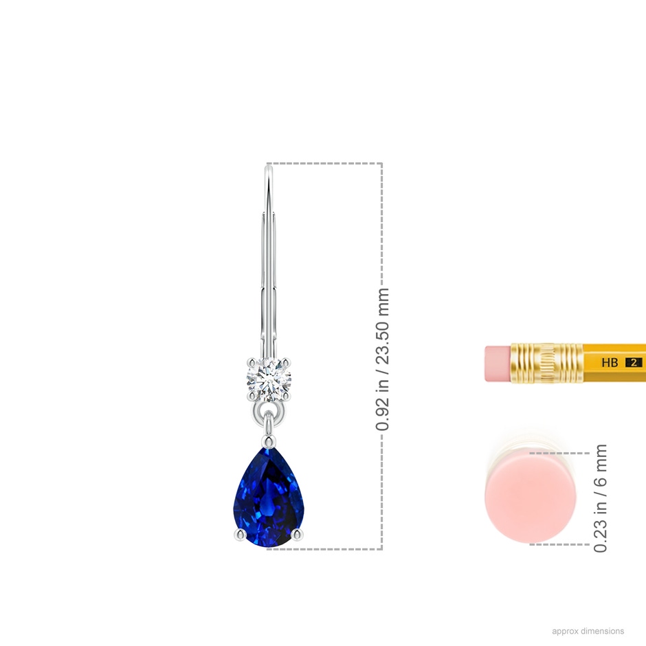 6x4mm AAAA Pear Sapphire Leverback Drop Earrings with Diamond in 18K White Gold ruler