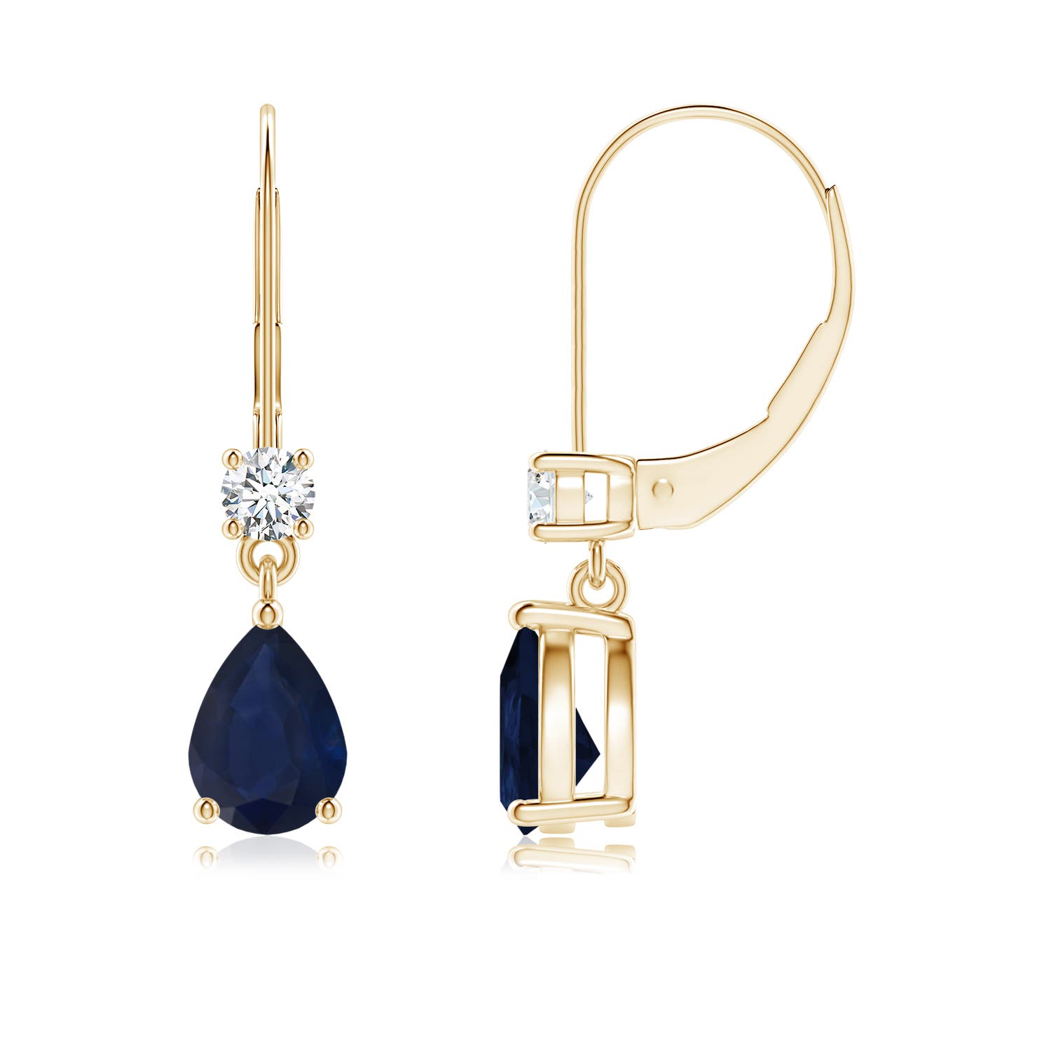 7x5mm A Pear Sapphire Leverback Drop Earrings with Diamond in 18CT Yellow Gold