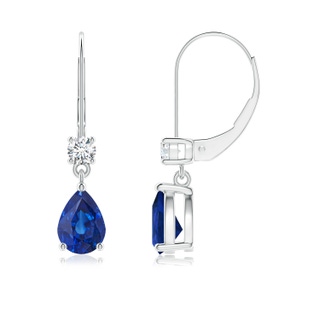 7x5mm AAA Pear Sapphire Leverback Drop Earrings with Diamond in 9K White Gold