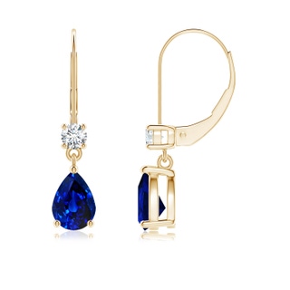 7x5mm Lab-Grown Pear Sapphire Leverback Drop Earrings with Diamond in 10K Yellow Gold