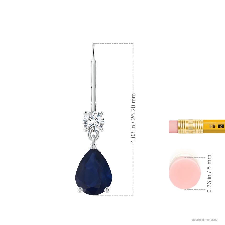 8x6mm A Pear Sapphire Leverback Drop Earrings with Diamond in White Gold ruler