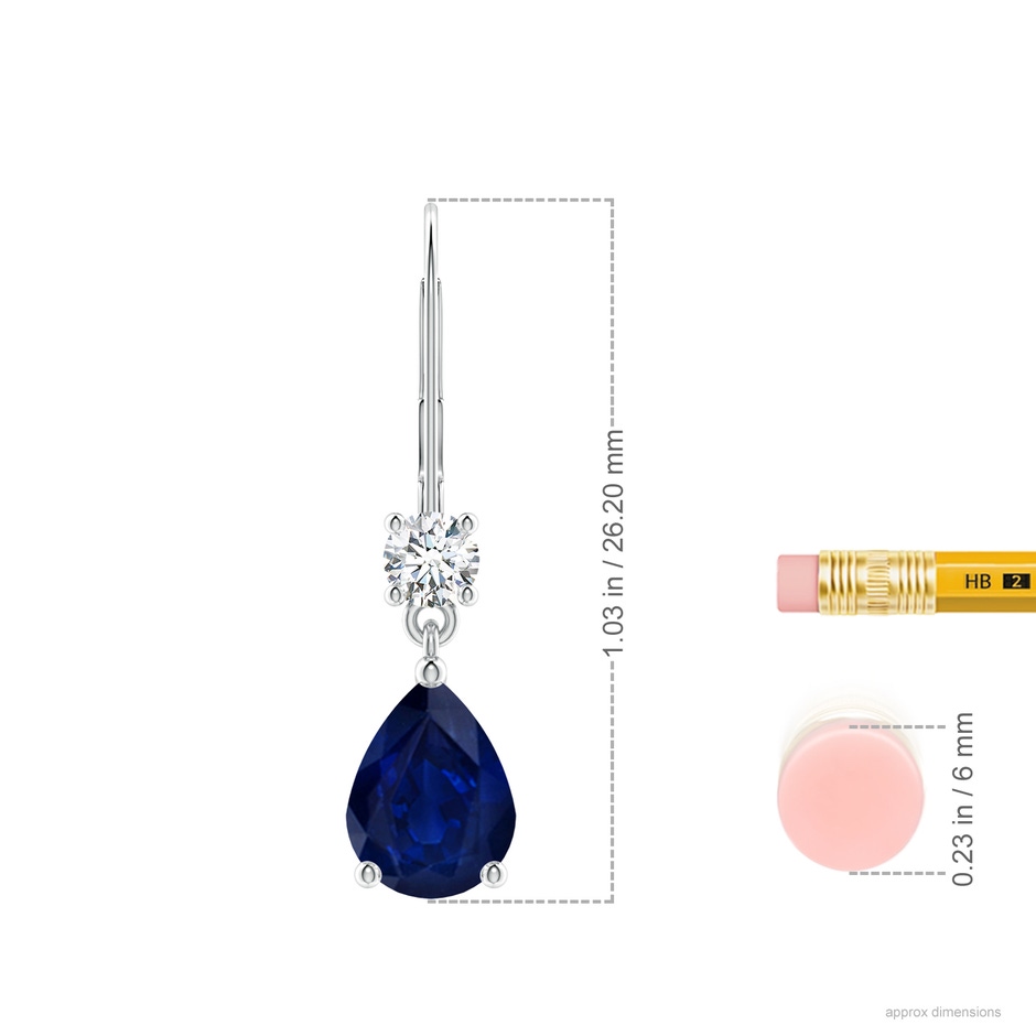 8x6mm AA Pear Sapphire Leverback Drop Earrings with Diamond in P950 Platinum ruler