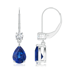 8x6mm AAA Pear Sapphire Leverback Drop Earrings with Diamond in 9K White Gold